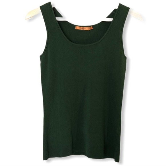 Belldini Dark Green Ribbed Stretch Scoopneck Tank Medium - Picture 2 of 5